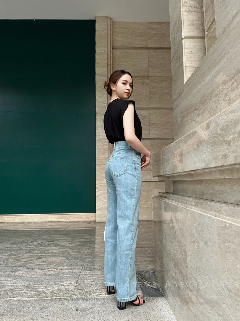 QUẦN JEANS DÀI ỐNG SUÔNG LƯNG LỚN 2 NÚT