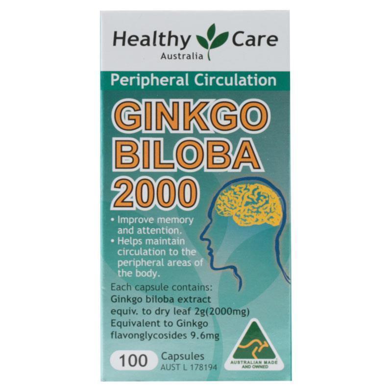 Viên uống bổ  Healthy Care Ginkgo Biloba 2000, 100 viên cao cấp