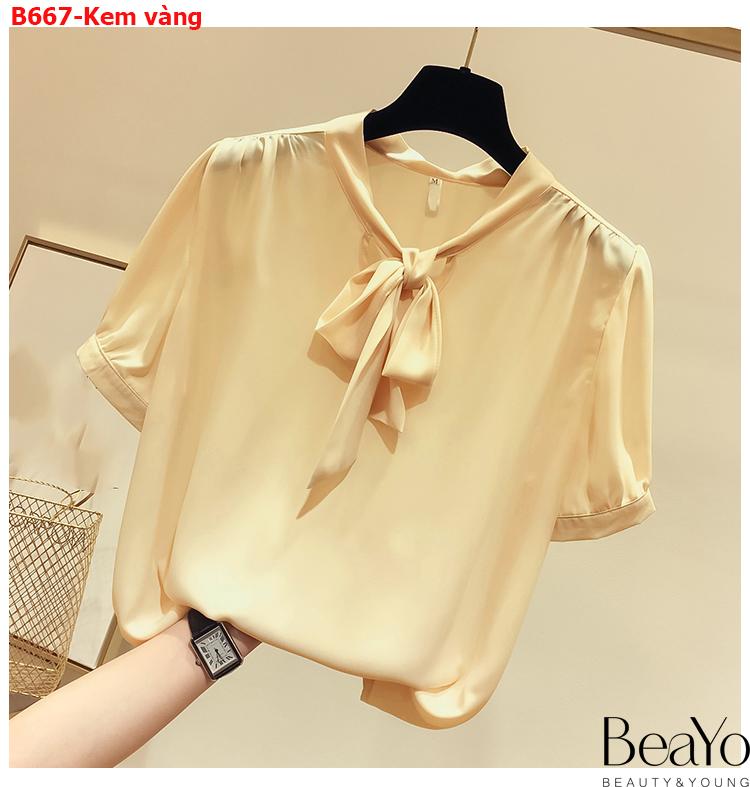 [HCM]B667-ÁO SƠ MI CỘT NƠ TAY NGẮN XINH XẮN