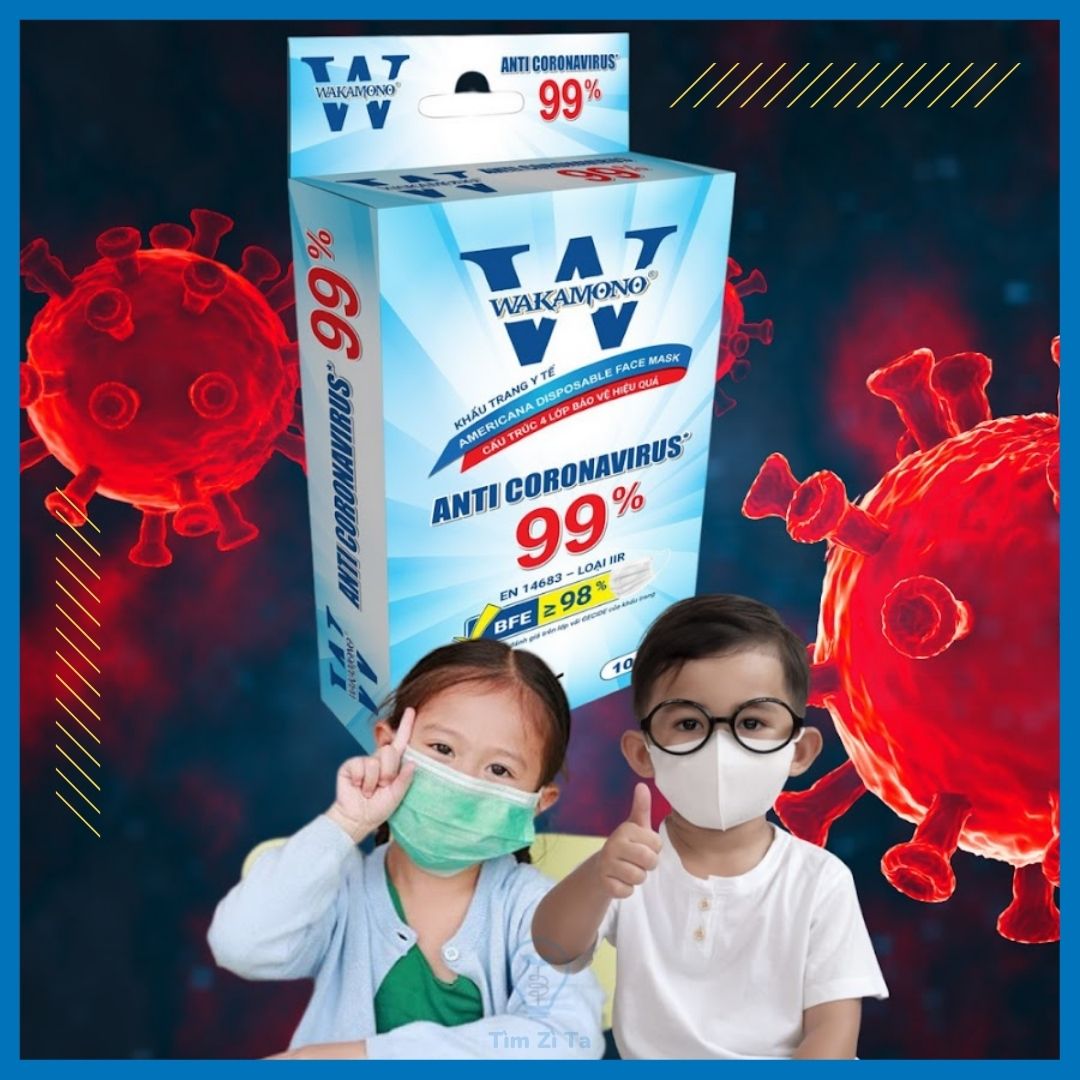 [HCM]Khẩu trang Wakamono diệt Corona 99% (4 lớp  hộp 10 cái)