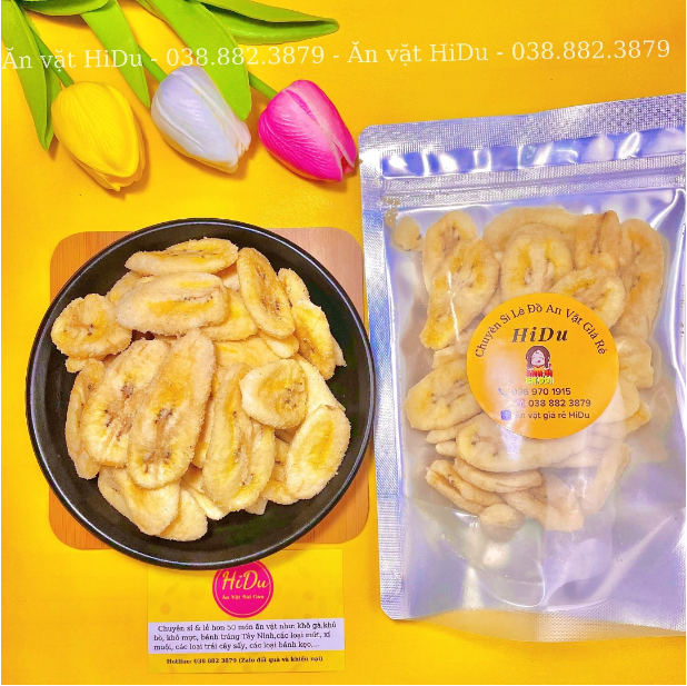 Chuối sấy khô giòn đà lạt không đường Ăn văt HiDu siêu ngon giá rẻ 300gr