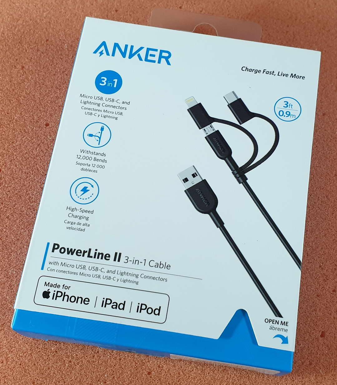 Cáp 3 in 1 ANKER Powerline II 0.9M - A8436 (Lightning - Type C - Micro USB)