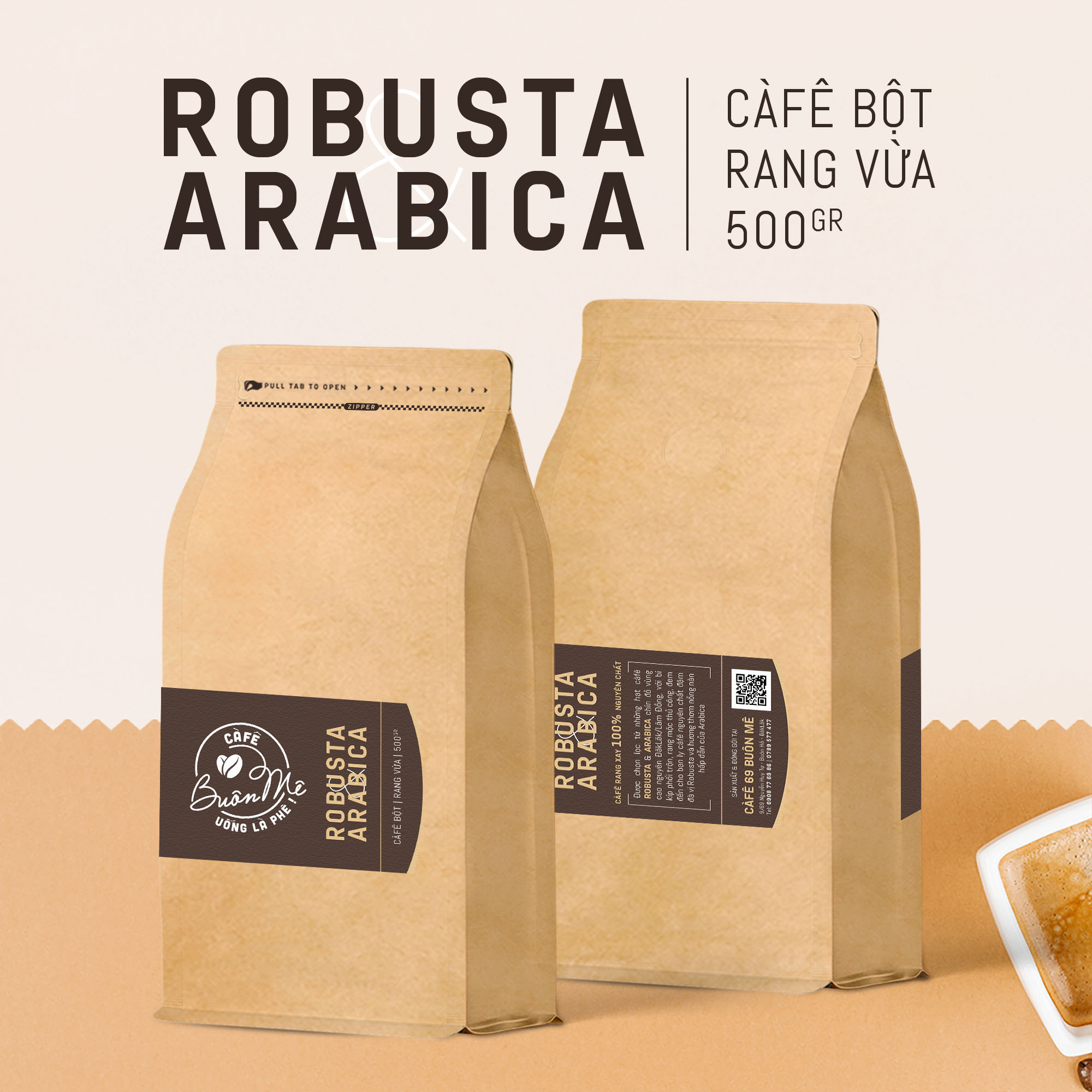 Cà phê bột rang mộc 69 buôn mê nguyên chất 100% gói 250g/500g