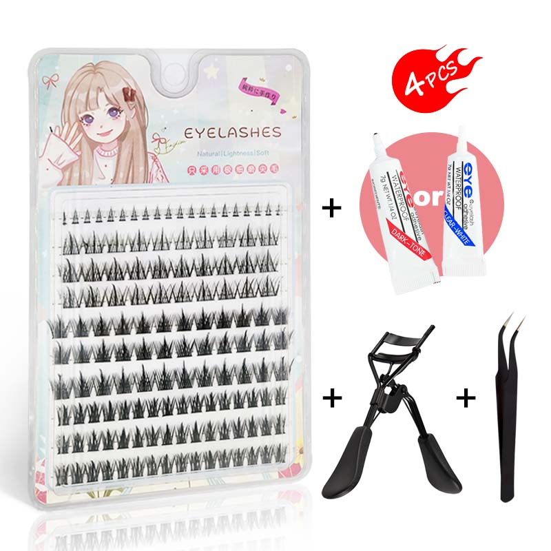 Derf bộ lông mi giả 5 hàng + kẹp bấm mi + nhíp gắp + keo dán lông mi giả