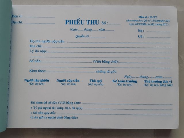 [HCM]1 bộ 2 cuốn Phiếu Thu khổ 13x19cm 1 liên2 liên và 3 liên