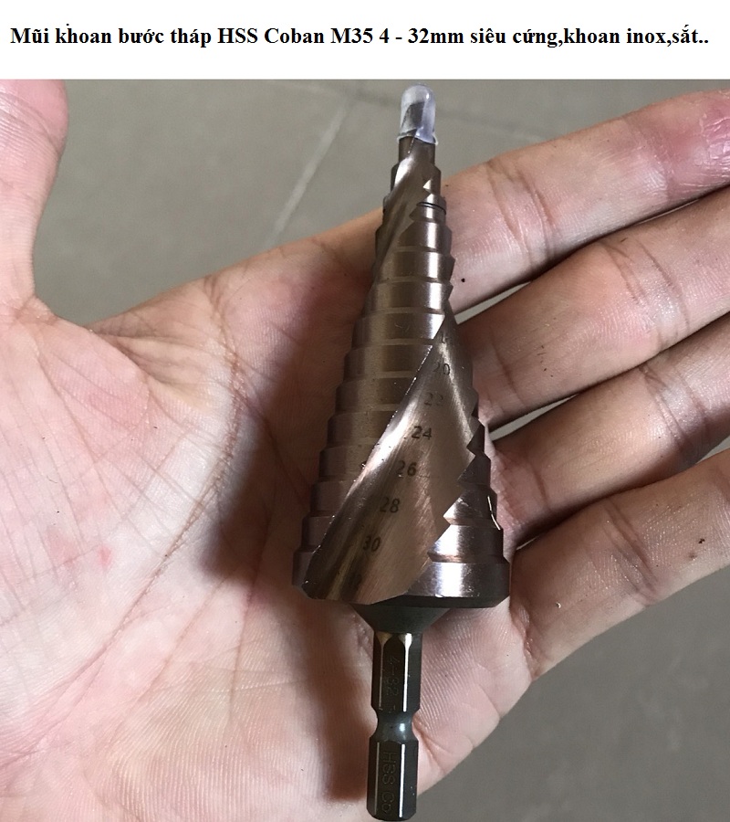 bộ mũi khoan tháp rãnh xoắn ,mũi khoan bước tháp HSS M35 4 - 32mm,4-20mm-4-12mm siêu cứng,khoan inox,sắt..
