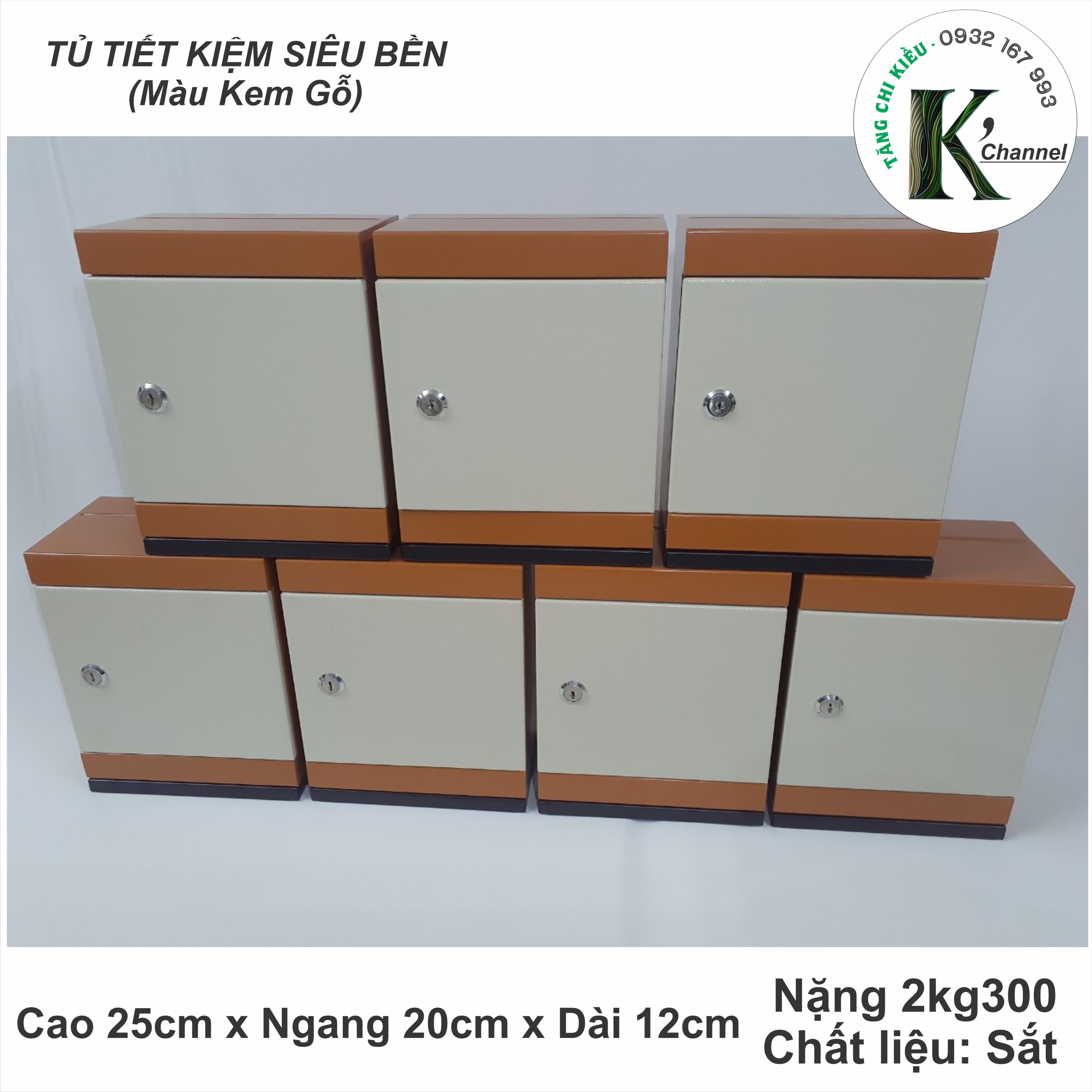 Tủ Sắt Mini - Tủ Tiết Kiệm KHÓA CHÌA (Màu Kem Gỗ)