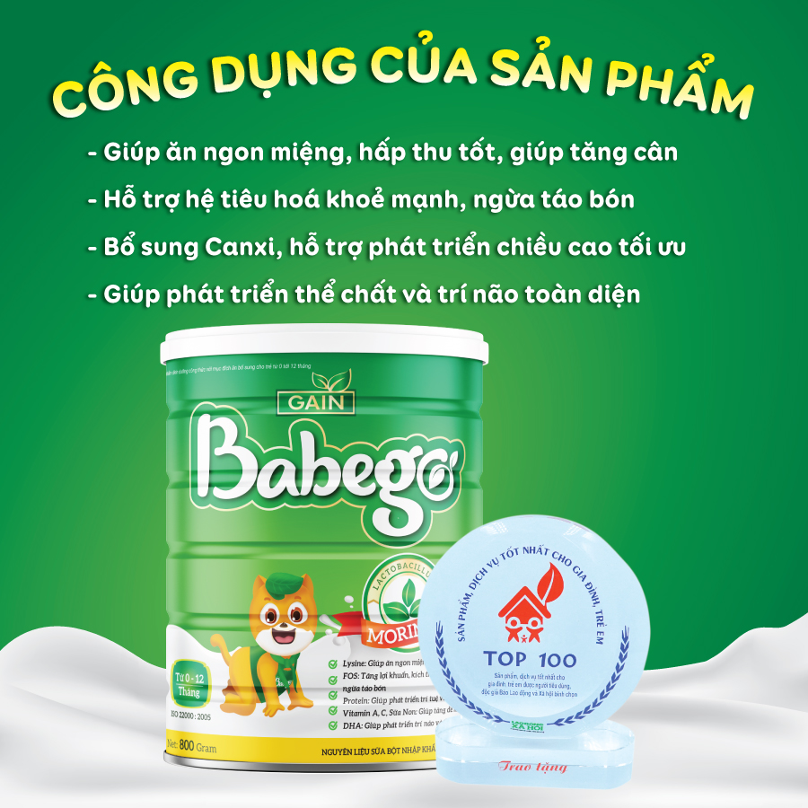 Sữa mát tăng cân, trị táo bón Babego 800g (0-12 tháng)