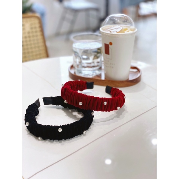 Băng đô cài tóc bằng nhung đính đá cao cấp, phụ kiện tóc noel đón tết