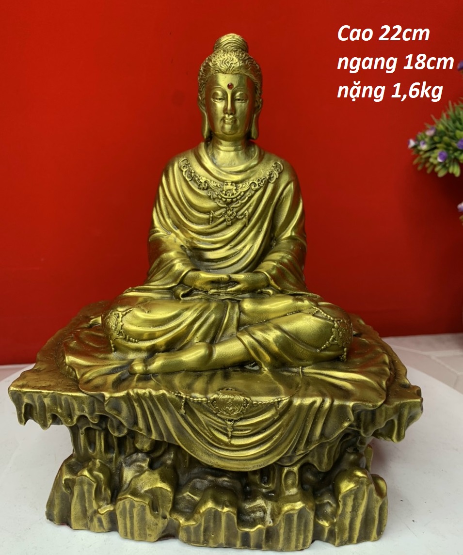 Tượng phật thích ca ngồi bệ đá chất liệu bằng đồng MS168