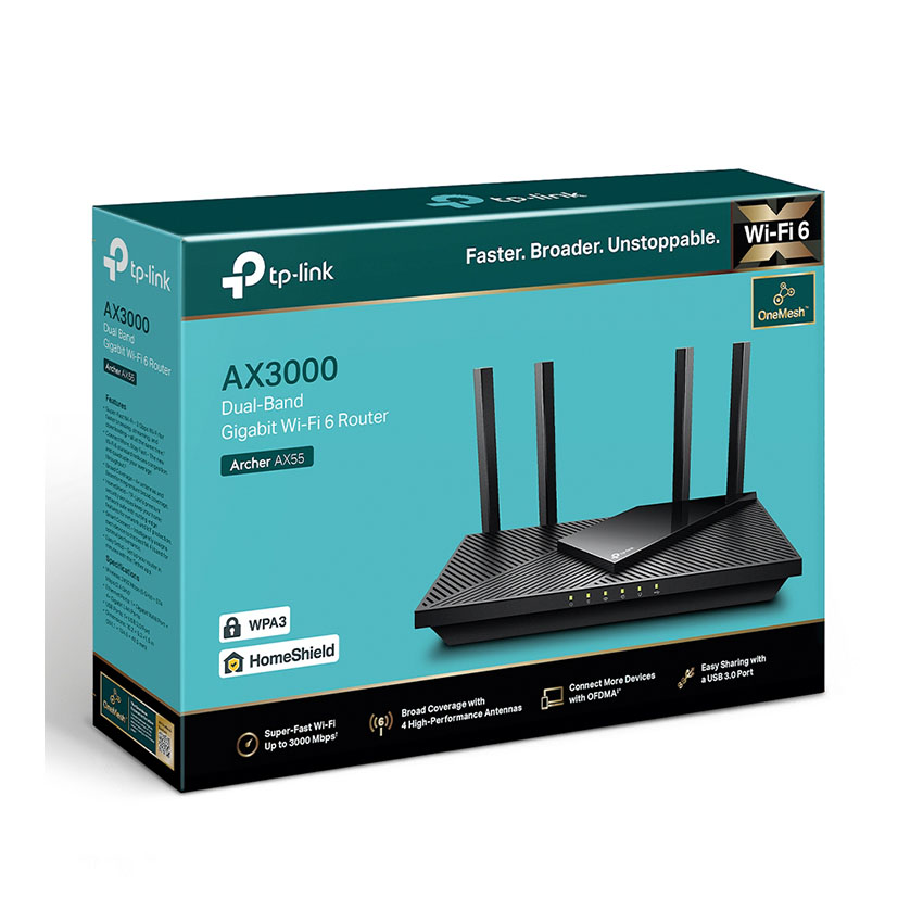 Bộ phát wifi 6 TP-Link Archer AX55 AX3000Mbps Mesh (Chính Hãng TP-Link Việt Nam)