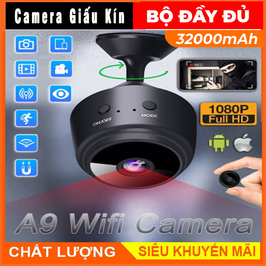 Camera Mini IP WIFI A9 FULLHD 1080P Sạc Pin, Camera Giấu Kín Siêu Nhỏ