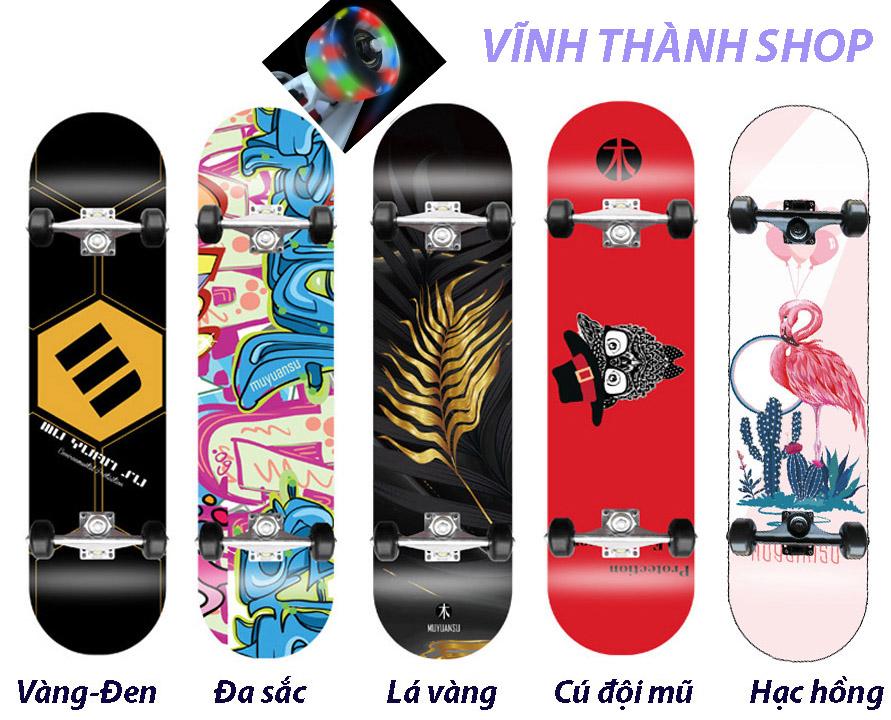 Mua Ván trượt thể thao skateboard 8 lớp gỗ cao cấp có đèn led tự phát sáng ở bánh xe