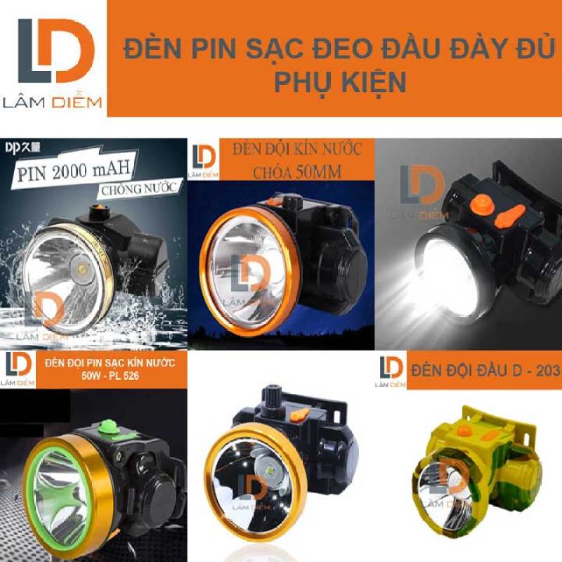 Đèn pin sạc đội đầu siêu sáng đầy đủ phụ kiện có nhiều mẫu lựa chọn