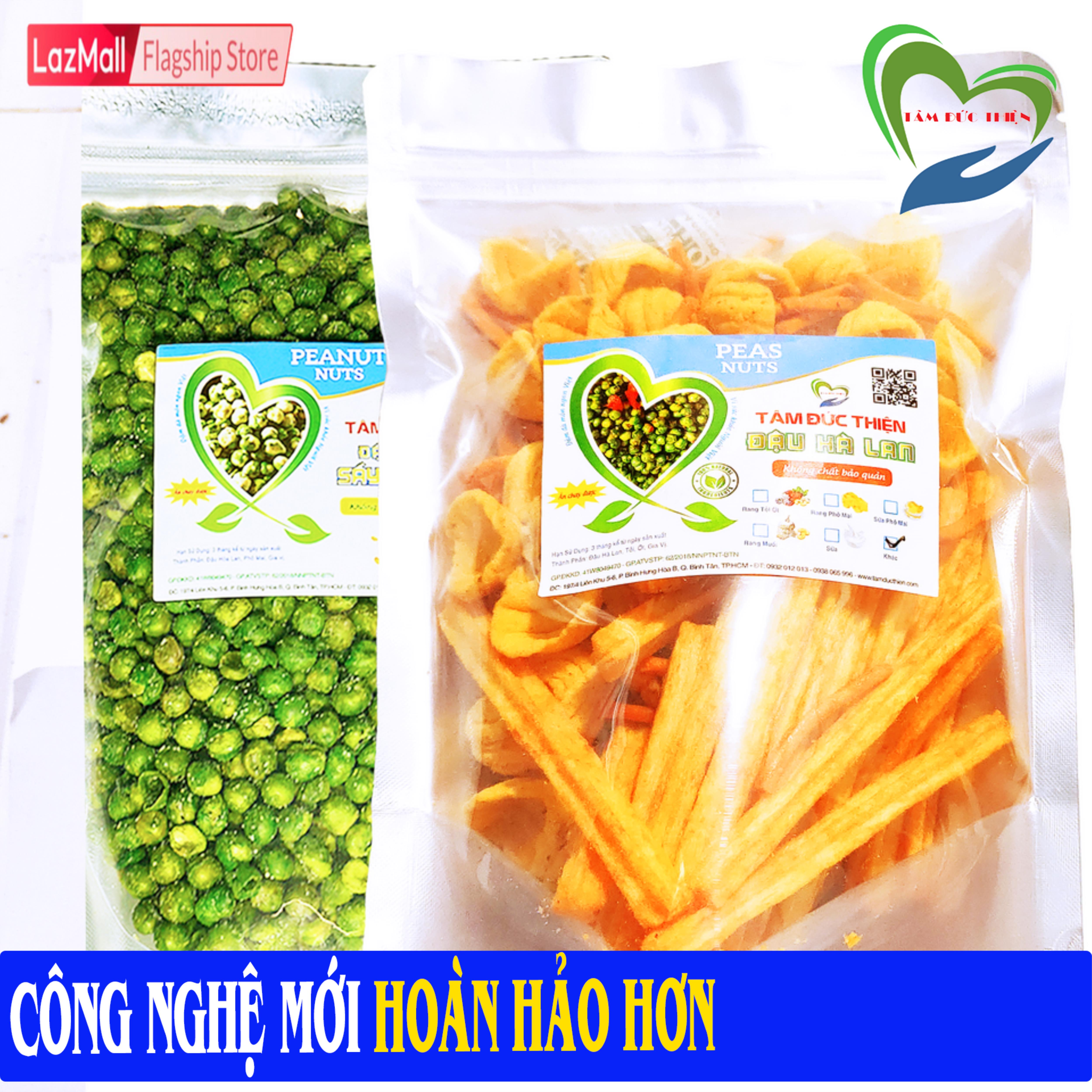 Combo 2 Túi: Đậu Hà Lan Sấy Phô Mai 500GR và Túi ZIP Bánh Thập Cẩm Tứ Quý: Khoai Tây Phô Mai Que Vỏ Sò Bim Bim Đậu Hà Lan 205GR Tâm Đức Thiện Thực Phẩm Đóng Gói Đóng Hộp Ăn Liền đồ ăn vặt Lazada bánh kẹo quà Tết