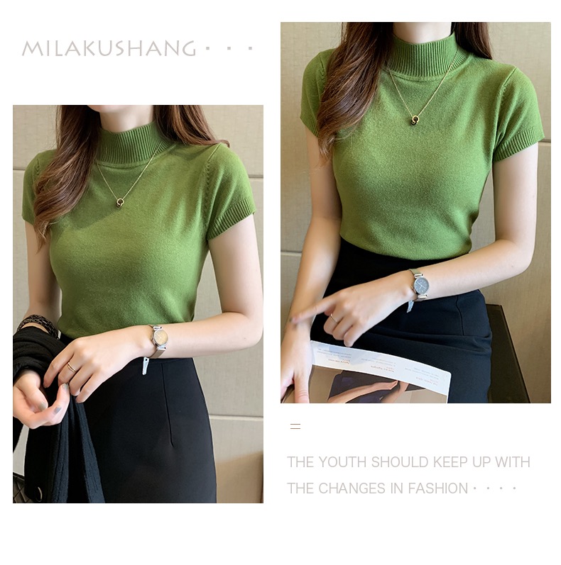 MS404 Áo len cộc tay cao cổ mềm mỏng sang trọng