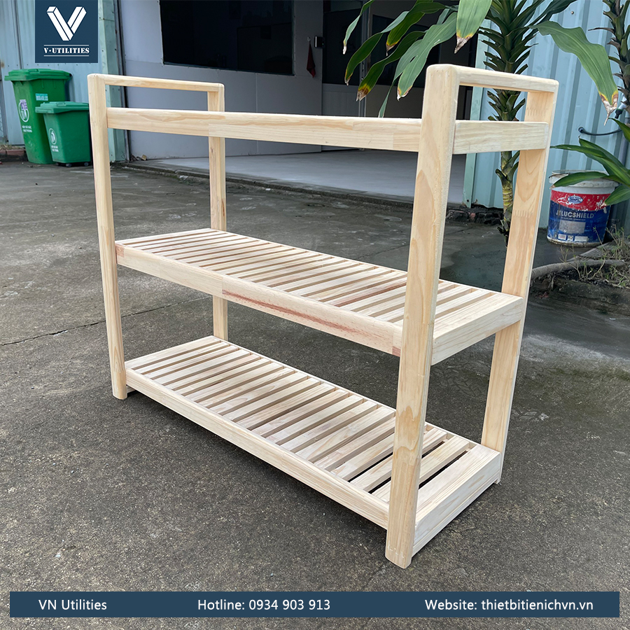 Kệ Để Giày Dép Gỗ Thông 3 Tầng