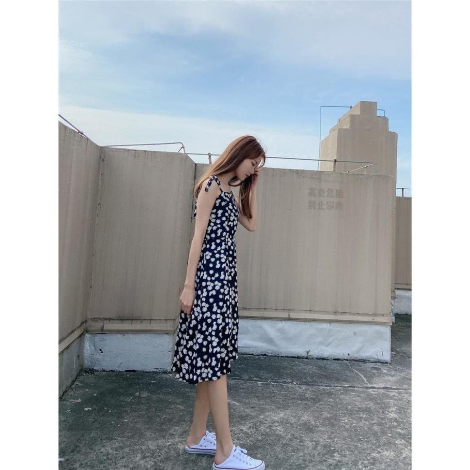 SUV002 Đầm babydoll dáng dài xòe hai dây buộc tiểu thư bánh bèo Váy 2 dây hoa nhí maxi thắt nơ vintage đi chơi đi biển