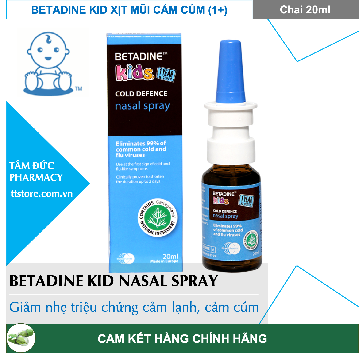 Betadine kids cold nasal spray 20ml xịt mũi ngừa cảm cúm cho trẻ từ 1 tuổi