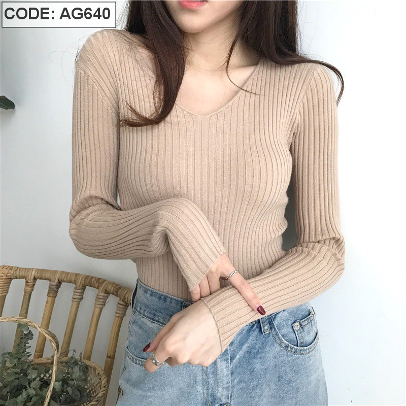 Áo len ĐŨA cổ tim V nữ mềm mịn co giãn tốt