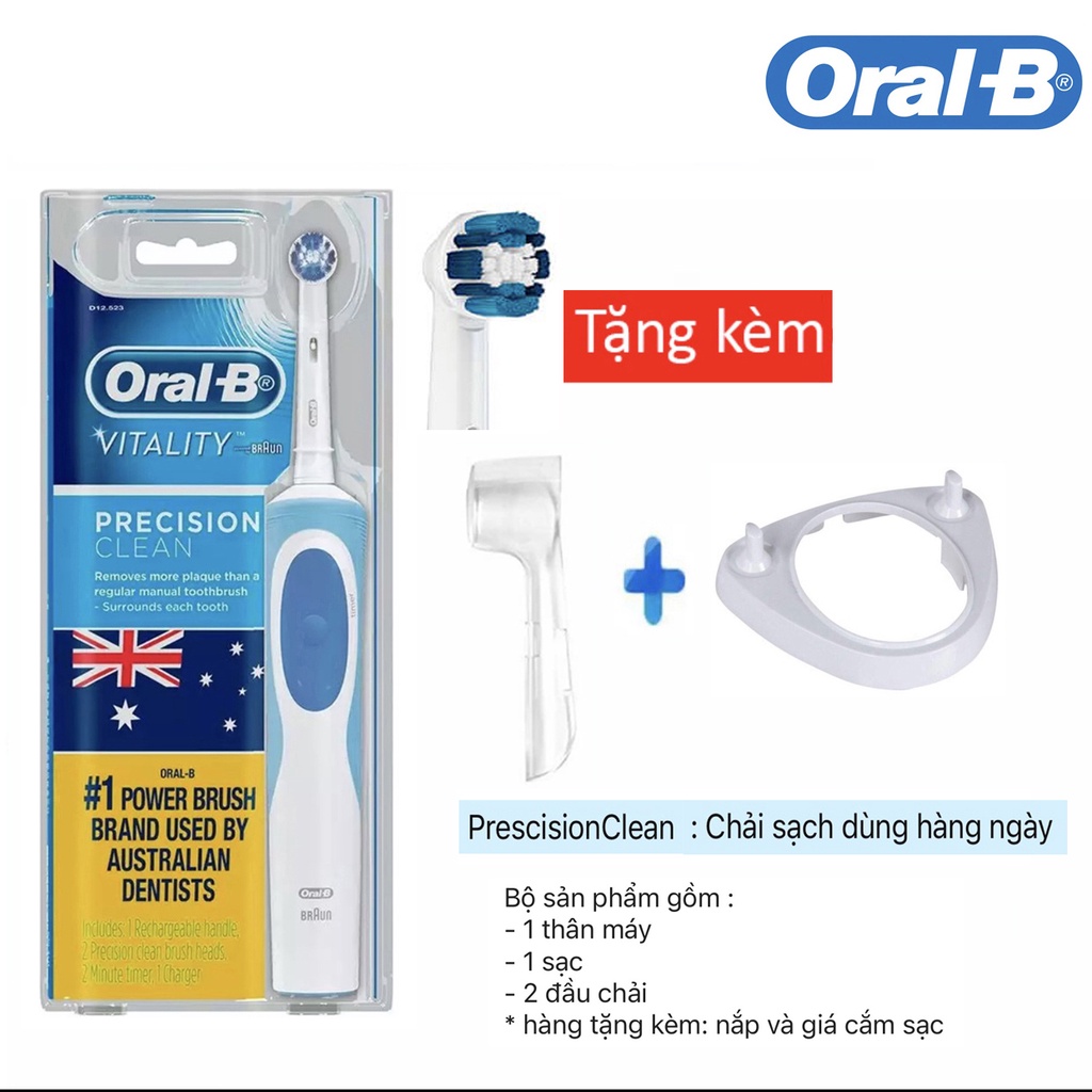 Bàn chải điện đánh răng tự động Precision clean Oral-B (bảo hành 6T + Tặng kèm nắp chụp đầu bàn chải.)