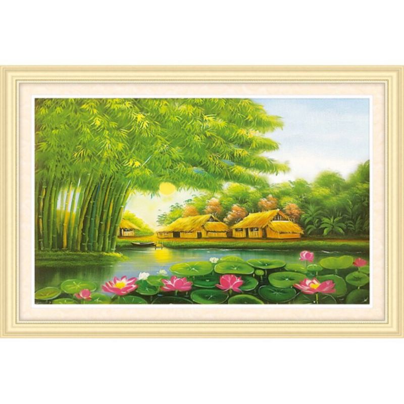 Tranh thêu chữ thập Phong cảnh Làng quê 53462