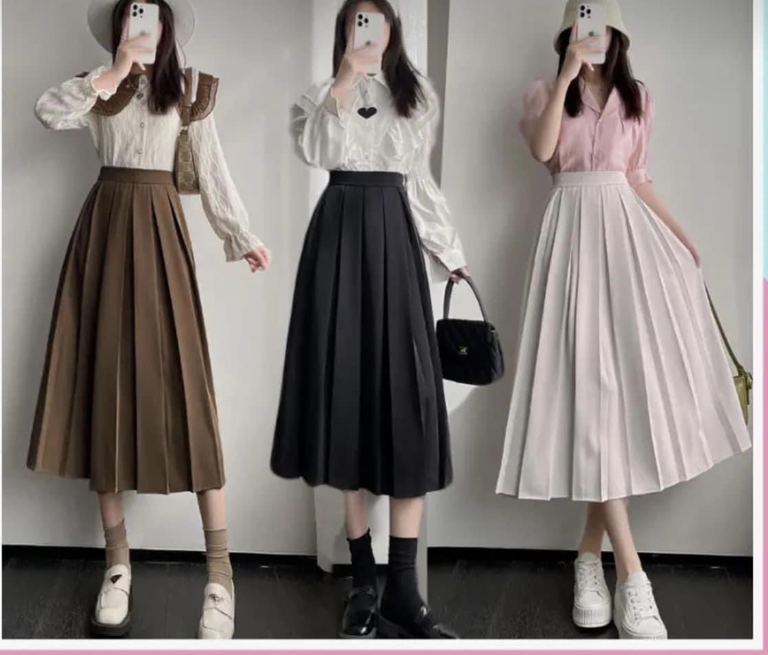[25-27/4 Hoàn tiền 15%]Chân Váy Midi Xếp Ly Dài m040