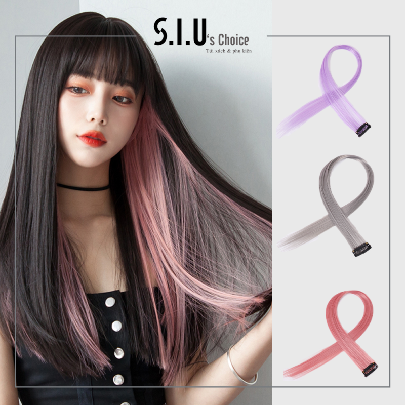 Tóc giả kẹp nhiều màu highlight cá tính phong cách Hàn Quốc 55cm Siuschoice giá rẻ