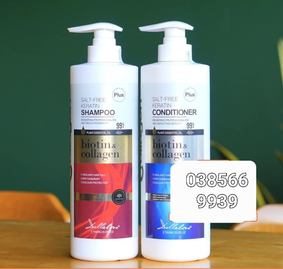 Dầu gội xả dellalove biotin collagen phục hồi chống rụng nhanh mọc tóc 850ml