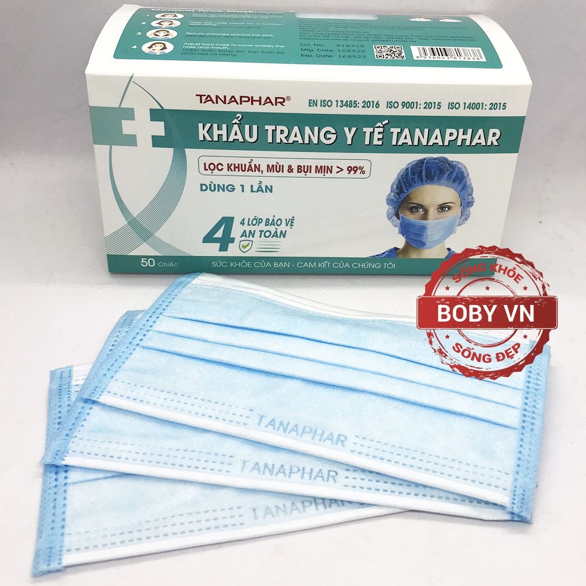Khẩu trang y tế Tanaphar Plus 4 lớp hộp 50 chiếc - Boby