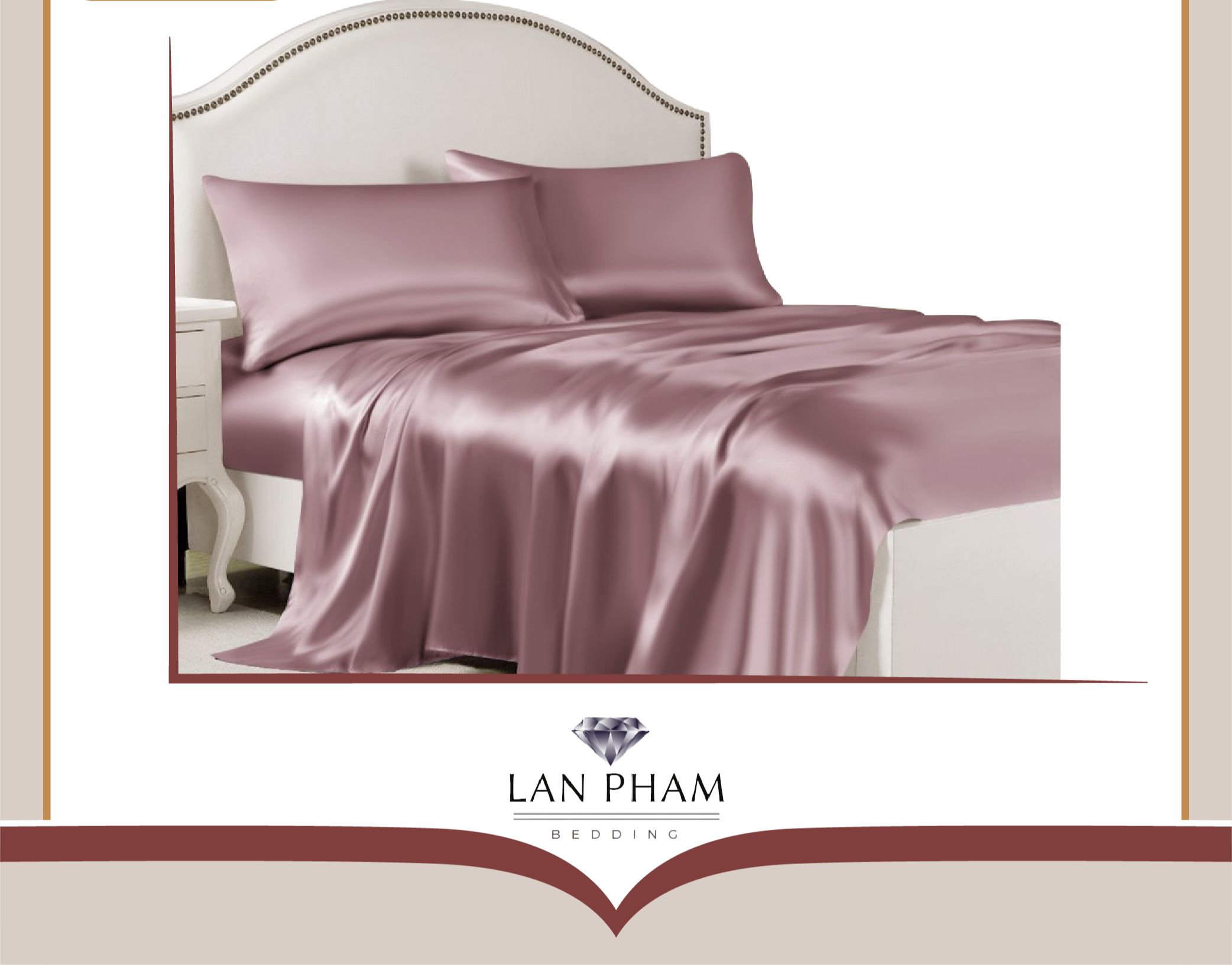 ( Lụa Loại 1) Bộ 4 Món Ga Gối Phi Lụa Màu Hồng Tím Cao Cấp Mềm Mại Lan Pham Bedding