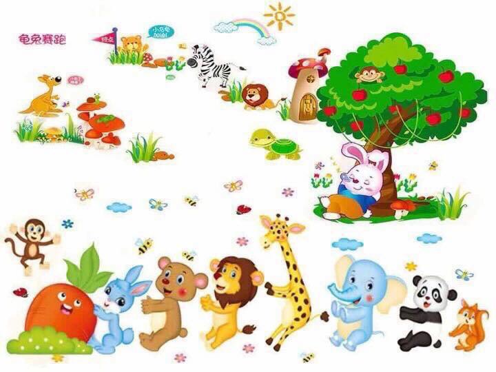 Dcal dán tường mẫu: Thỏ nhổ cà rốt