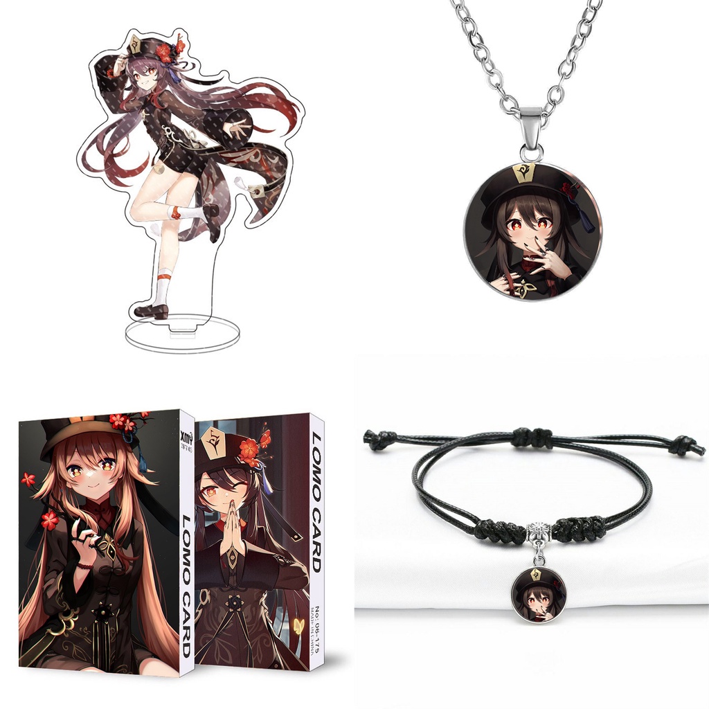 (ngẫu nhiên) COMBO 4 món nhân vật HUTAO game GENSHIN IMPACT standee lomo dây chuyền vòng tay anime chibi