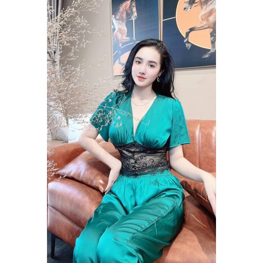 Đồ Bộ Mặc Nhà Cổ V Phối Ren Eo Lụa Cao Cấp - Đồ Ngủ, Pyjama Nữ Freesize