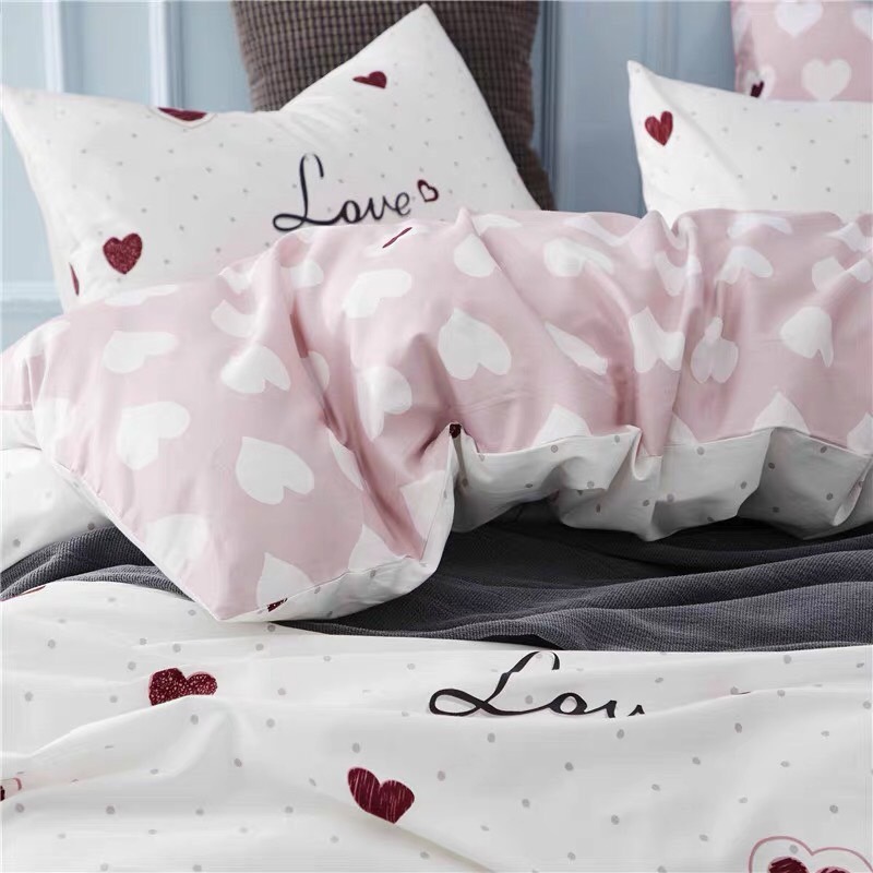 Trọn Bộ 4 Món Cotton Poly Nhập Mẫu TIM ĐỎ WORRY