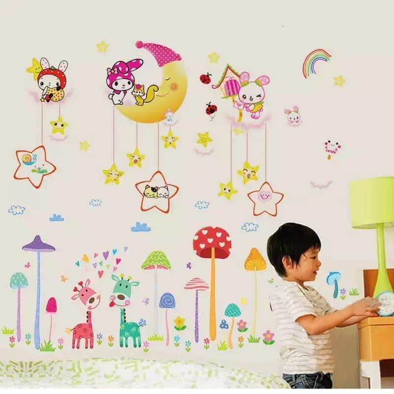 Combo 2 bức decal dán  tường chúc ngủ ngon và mẫu hươu cây nấm