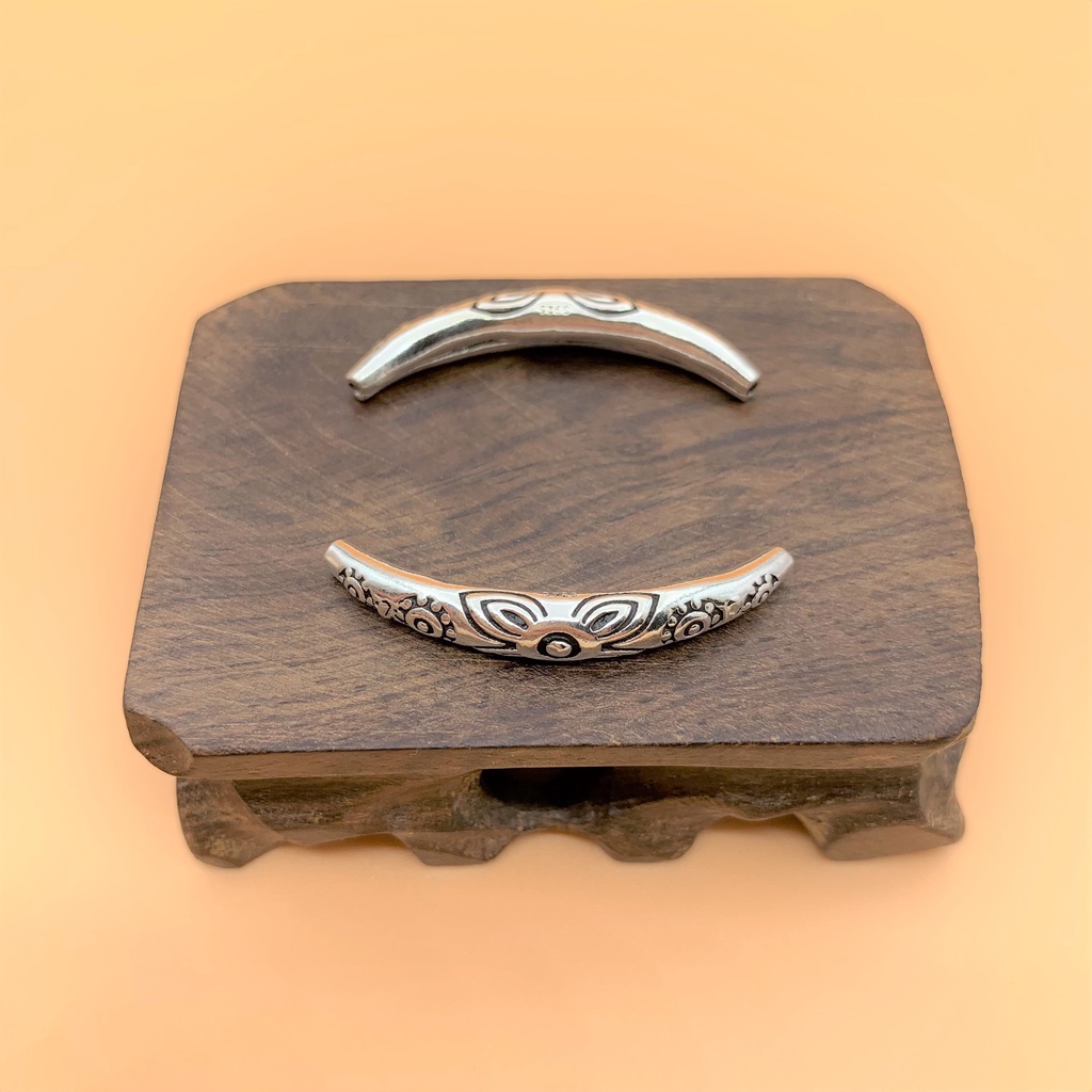 Charm nối ống dài lớn khắc hoa văn - Charm Bạc 925 - Mã CA032