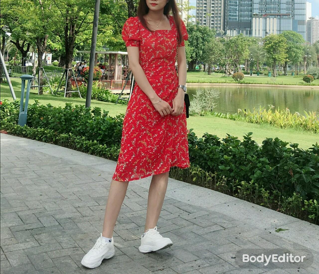 [HCM]Đầm Hoa nhí cổ vuông tay phồng