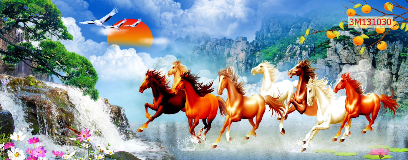 Tranh dán tường 3D Phòng Khách,Mã Đáo Thành Công, 229