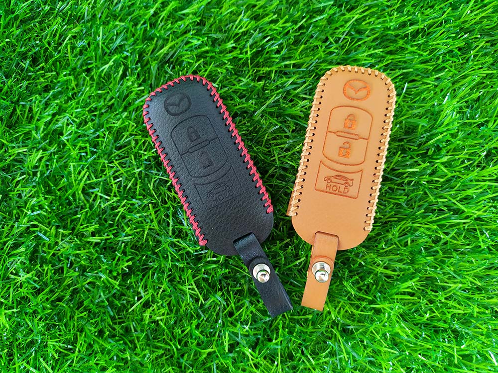 Bao da 3 nút chìa khóa smartkey xe hơi Mazda (Màu nâu)