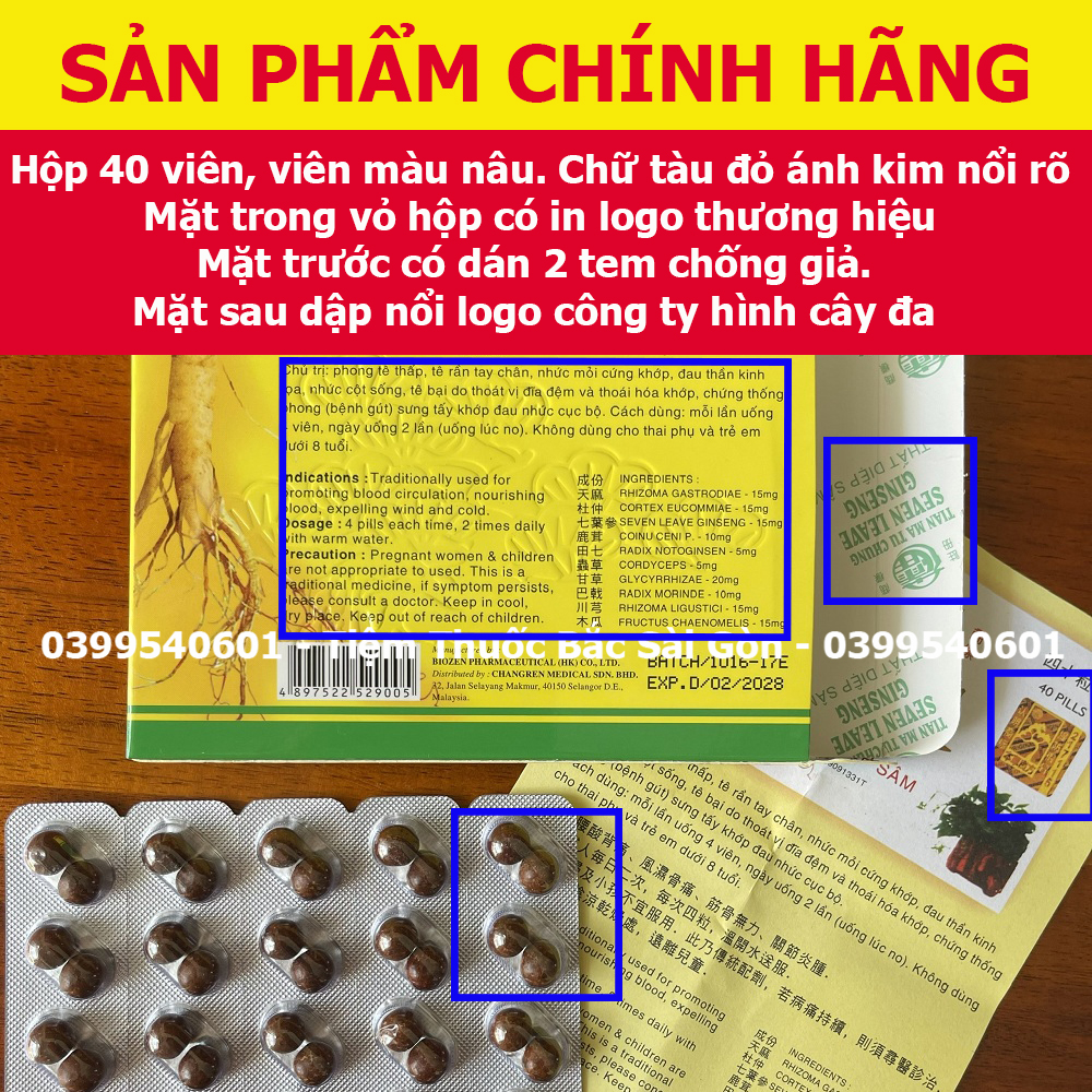 Thất Diệp Sâm Vỉ Hộp 40 viên ( chính hãng malay, date mới)