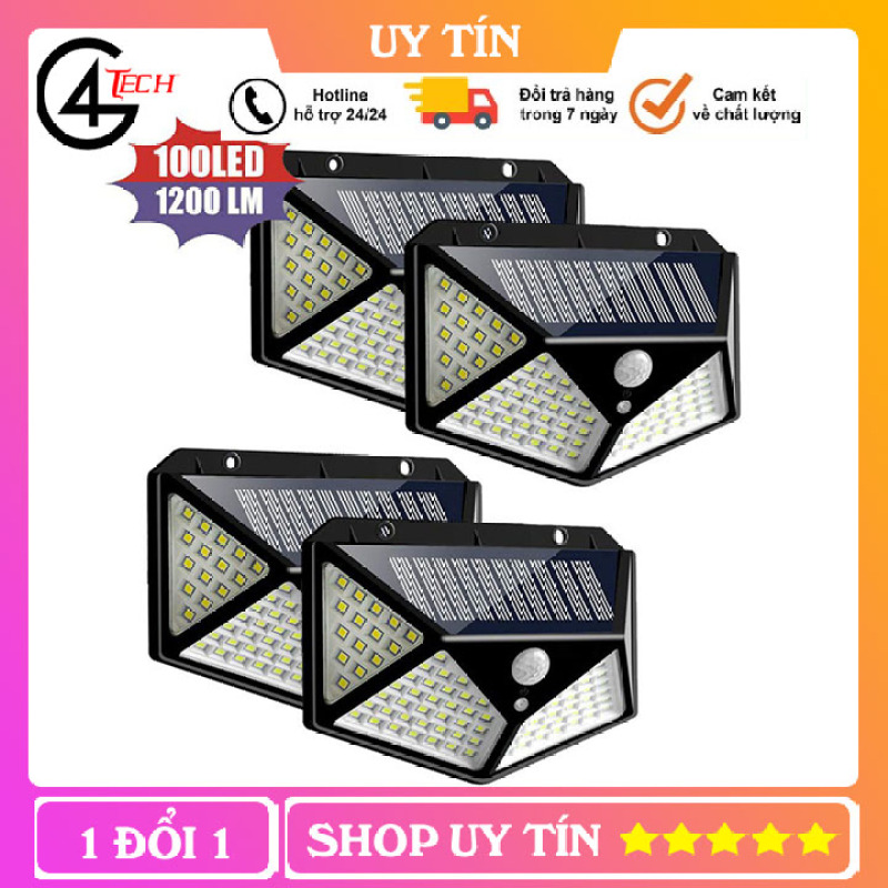 Bóng Đèn led năng lượng mặt trời 100 led cảm ứng chuyển động 4 mặt - E001