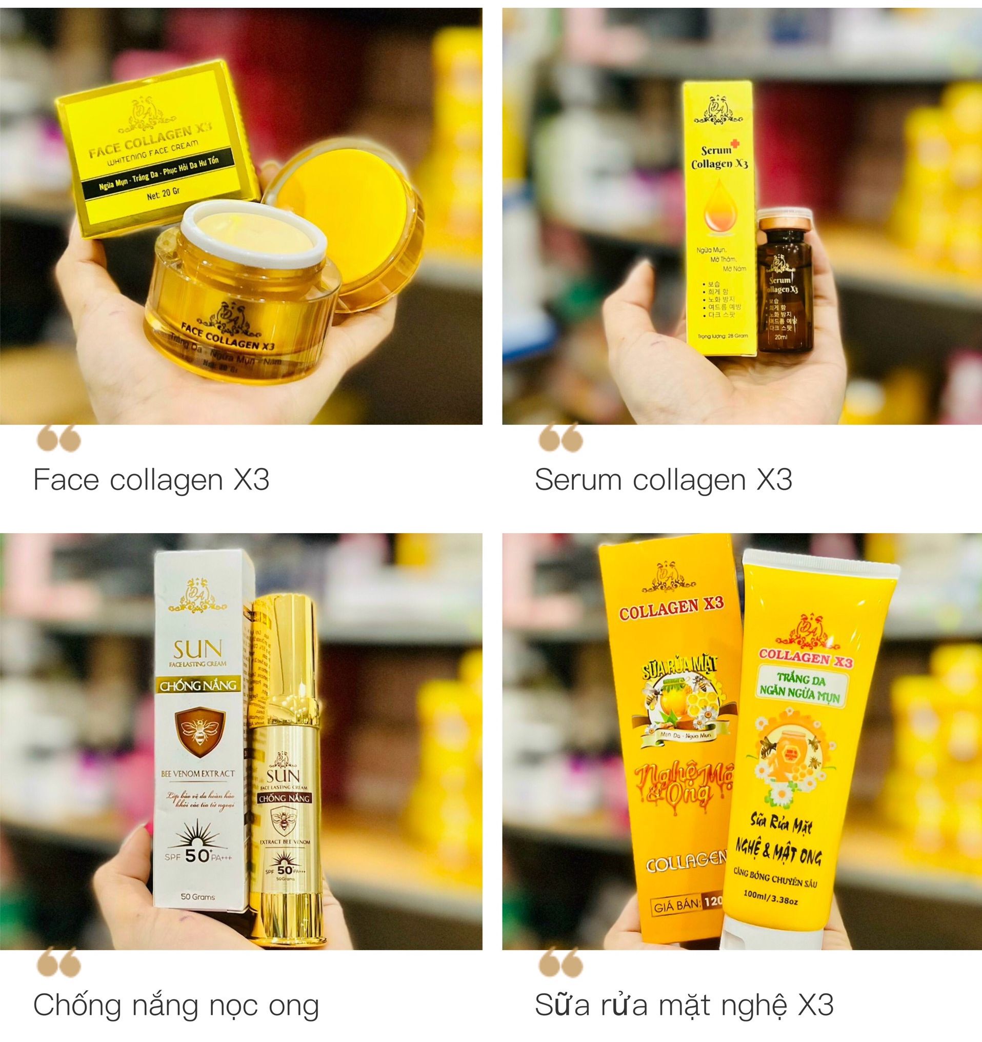mỹ phẩm đônh anh kem face X3+ Serum Mụn+ Serum dưỡng X3+ Sửa rửa mặt Nghệ+ Kem Chống nắng nọc ong x3- Hàng Chính hãng mỹ phẩm Đông Anh