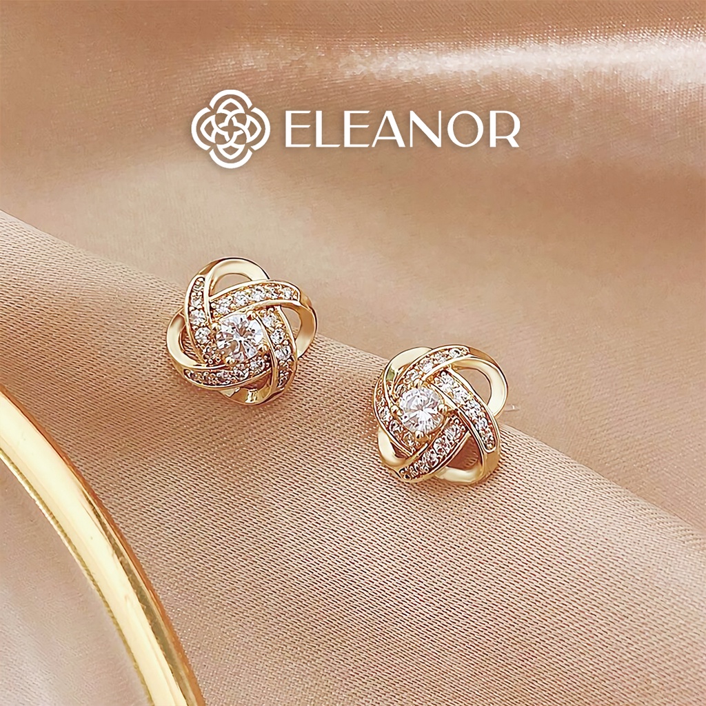 Bông tai nữ chuôi bạc 925 Eleanor Accessories khuyên tai nữ viền tròn xoắn đính đá phụ kiện trang sức 3325
