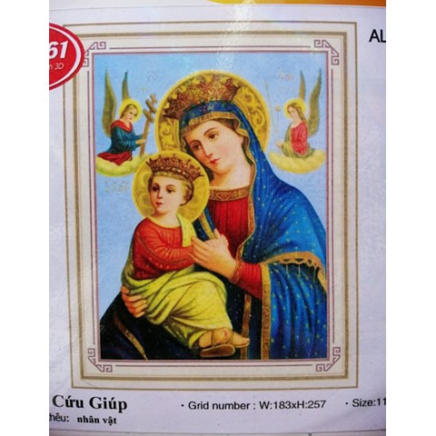 [HCM]Tranh thêu chữ thập Đức Mẹ Hằng Cứu Giúp 53579 (52x69) chưa thêu