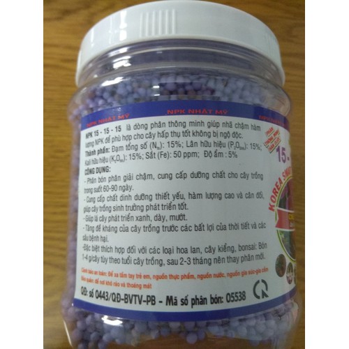 Phân tan chậm Hàn Quốc NPK 15-15-15 - chai 500g