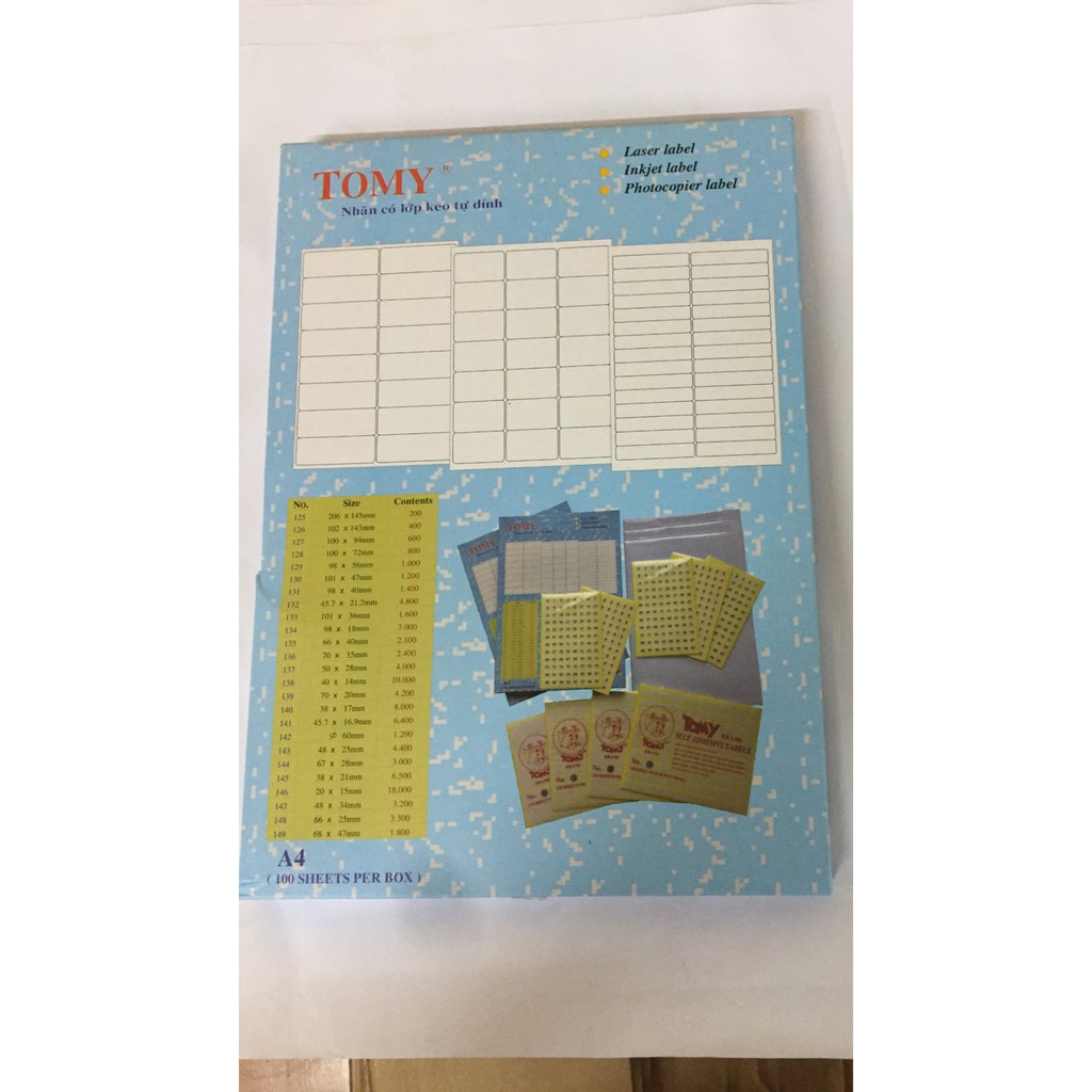 Nhãn dán ToMy A4 đủ mã(từ 130-149)