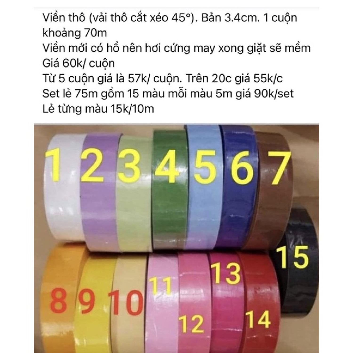 Viền thô set lẻ nhiều màu