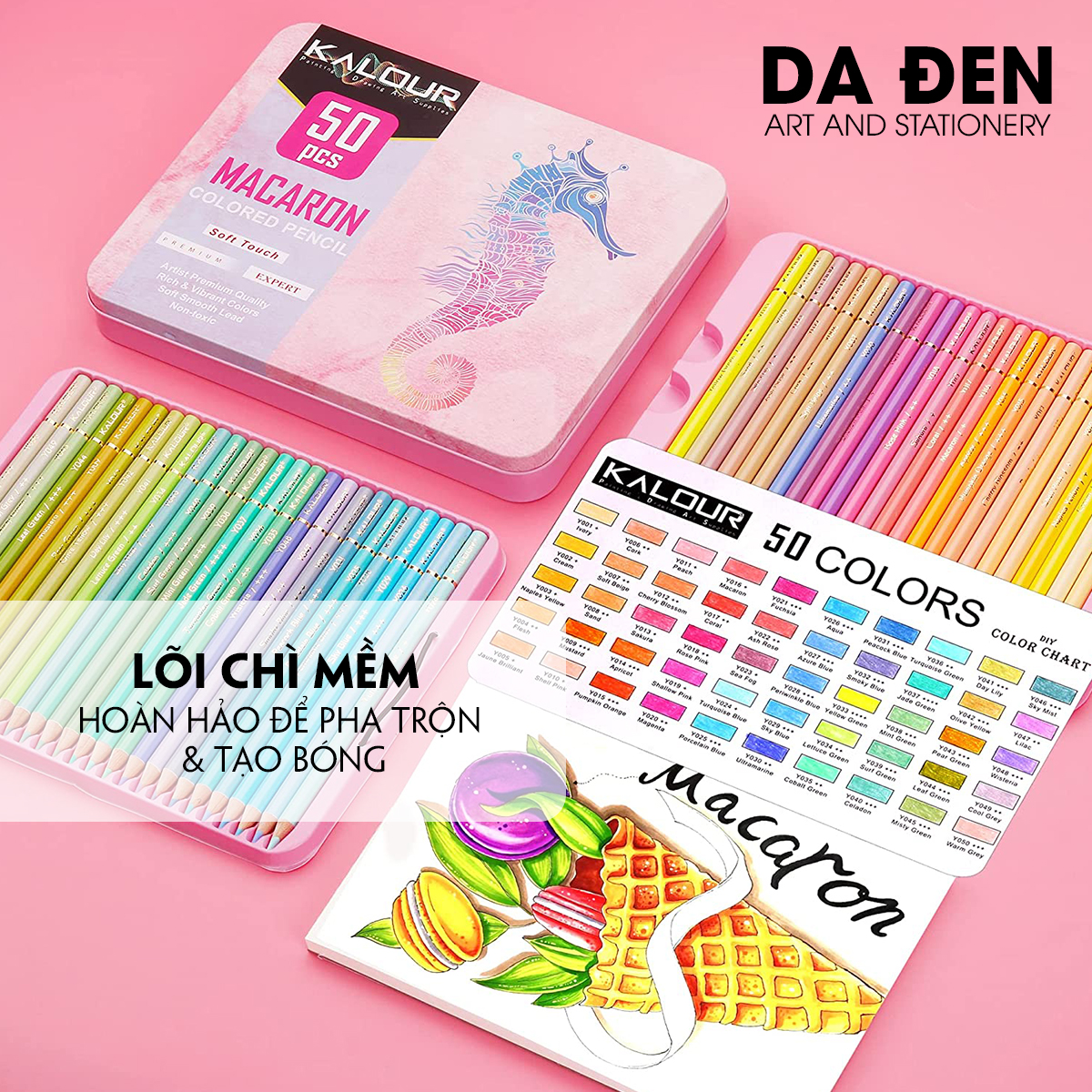 [DA ĐEN] Bộ Chì Màu 50 Màu Kalour Pastel