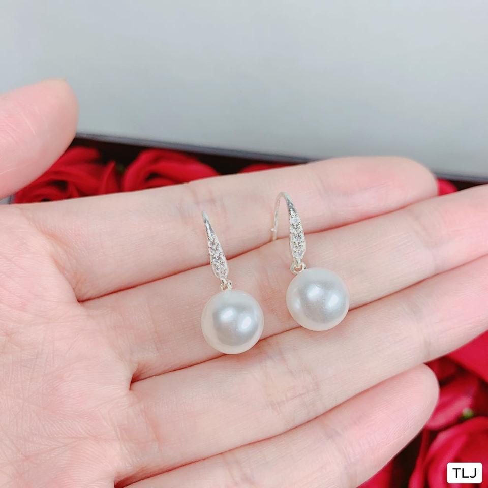 Bông tai bạc ta đính đá gắn hạt trai MS40